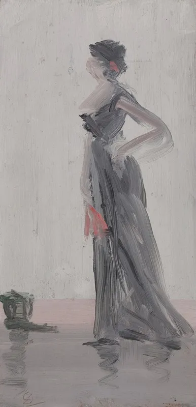 Standing Woman With Fan A Study In Rose And Grey Wall Art by Léon Dabo - High-Resolution Digital Print