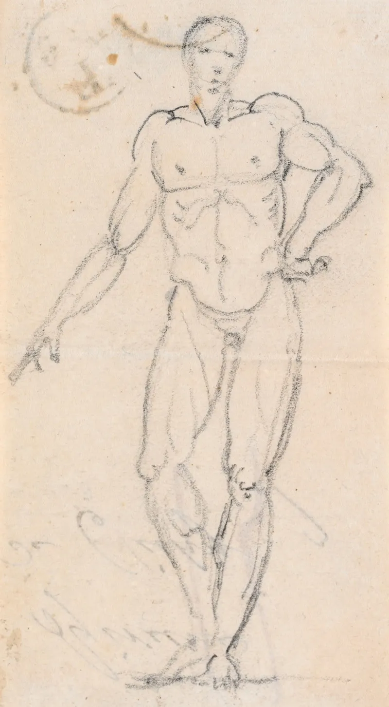 Statue Of A Male Nude With Hand On Hip Wall Art by Hubert Robert - High-Resolution Digital Print