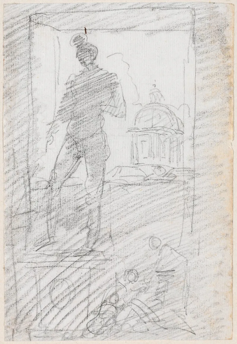 Statue Of A Nude Before A Window View Wall Art by Hubert Robert - High-Resolution Digital Print