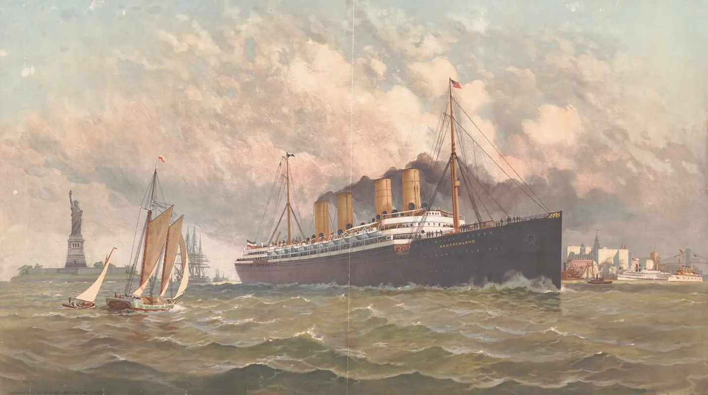 Steamship Deutschland Leaving New York Wall Art by Fred Pansing - High-Resolution Digital Print