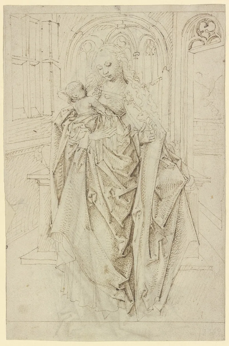 Stehende Madonna Mit Einer Blume Wall Art by Master of the Drapery Studies - High-Resolution Digital Print