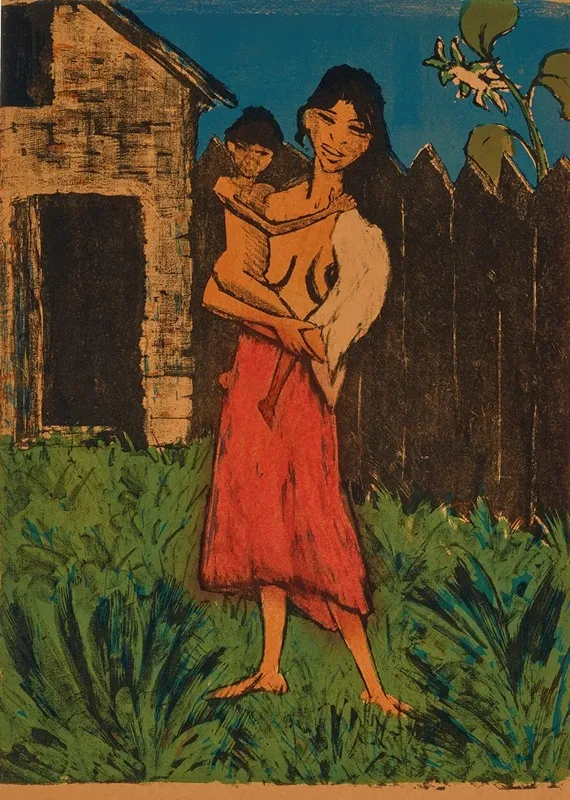 Stehende Zigeunerin Mit Kind Auf Dem Arm From Zigeuner Wall Art by Otto Mueller - High-Resolution Digital Print