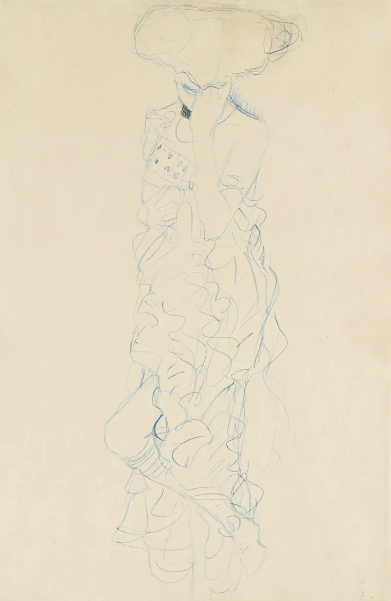 Stehender Halkbakt Mit Verdecktem Gesicht Von Vorne Semi Nude Woman Standing With Her Face Covered Seen From The Front Wall Art by Gustav Klimt - High-Resolution Digital Print