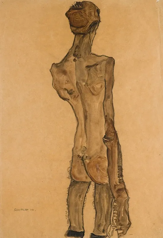 Stehender Mannlicher Ruckenakt Standing Male Nude Back View Wall Art by Egon Schiele - High-Resolution Digital Print