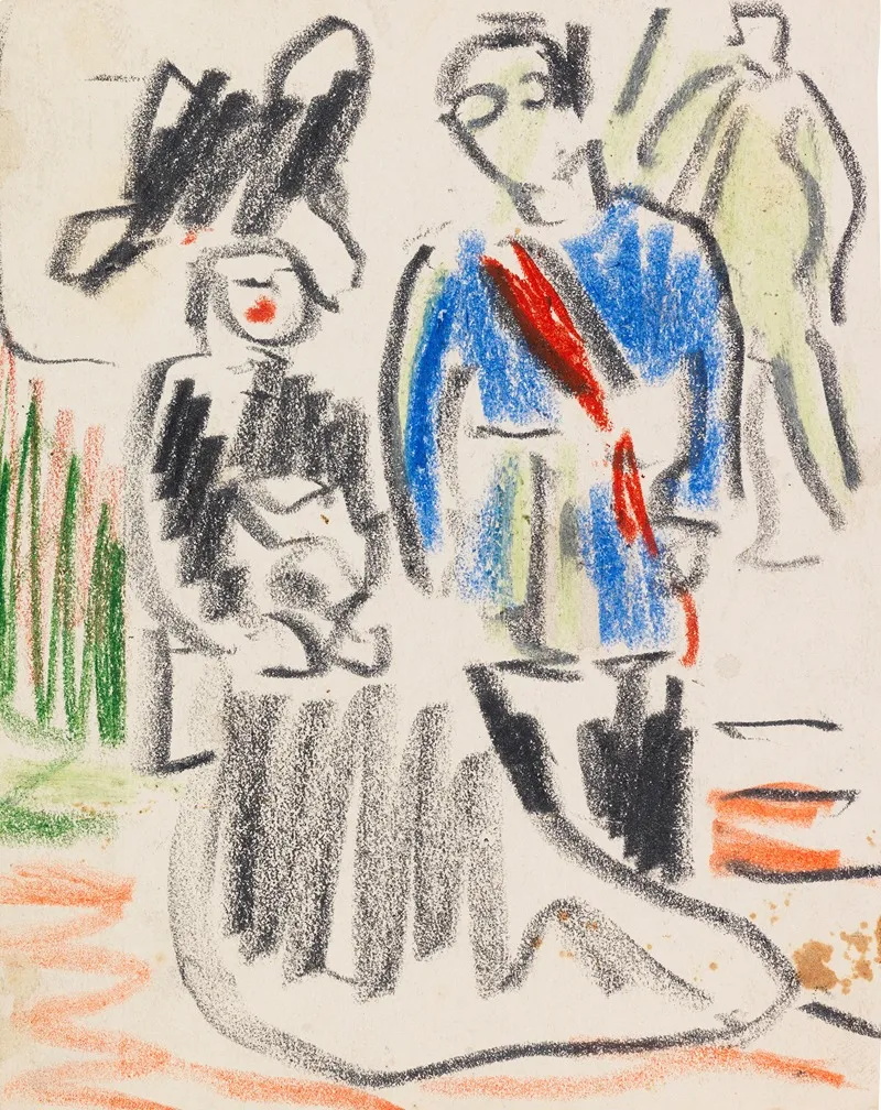Stehendes Paar Corpsstudent Wall Art by Ernst Ludwig Kirchner - High-Resolution Digital Print