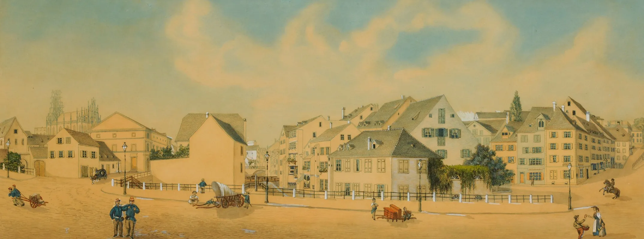Steinenberg Und Birsig In Basel Wall Art by Johann Jakob Schneider - High-Resolution Digital Print