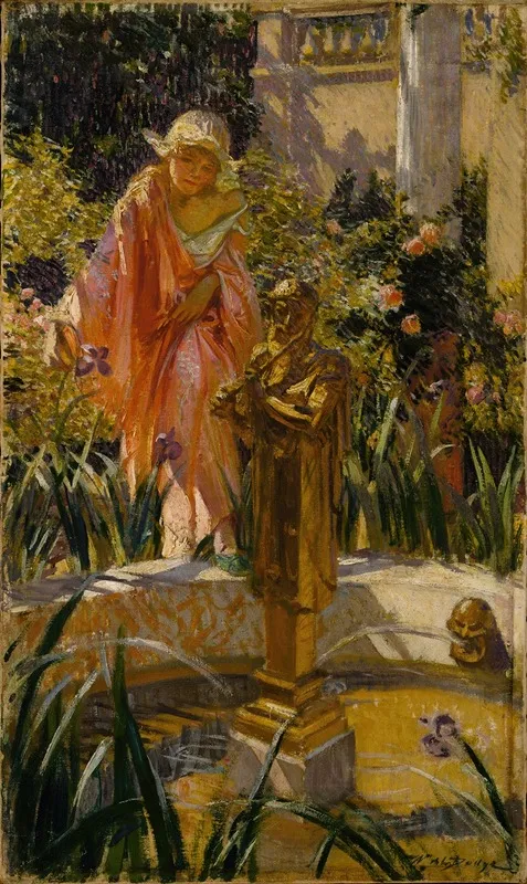Stepping In The Fountain Wall Art by William de Leftwich Dodge - High-Resolution Digital Print