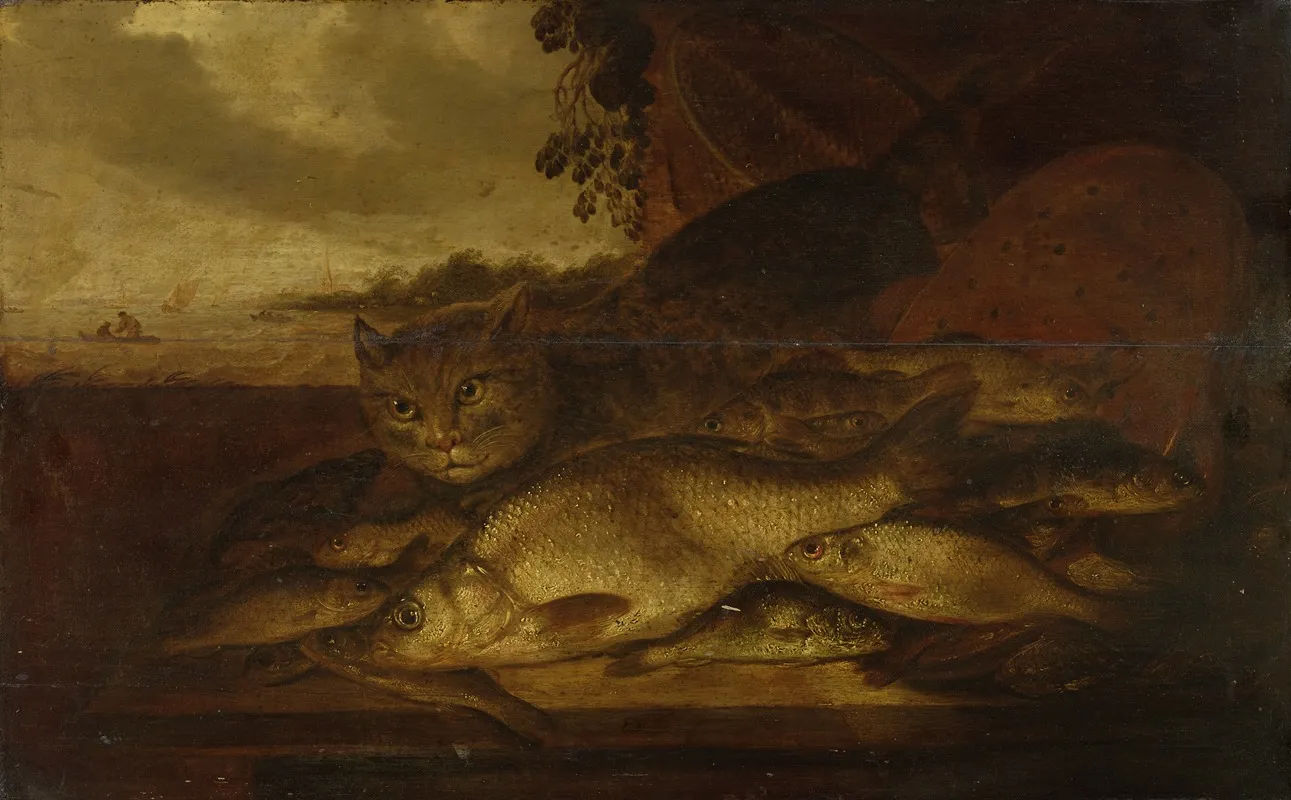 Still Life Cat With Fish Wall Art by Pieter de Putter - High-Resolution Digital Print