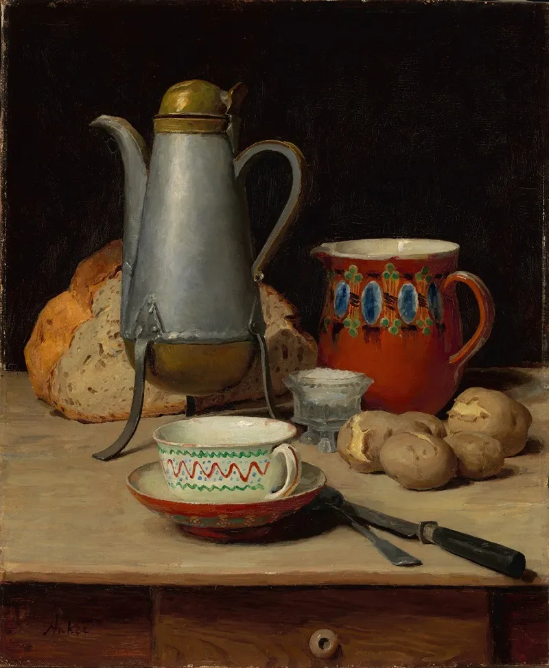 Still Life Coffee And Potatoes Wall Art by Albert Anker - High-Resolution Digital Print