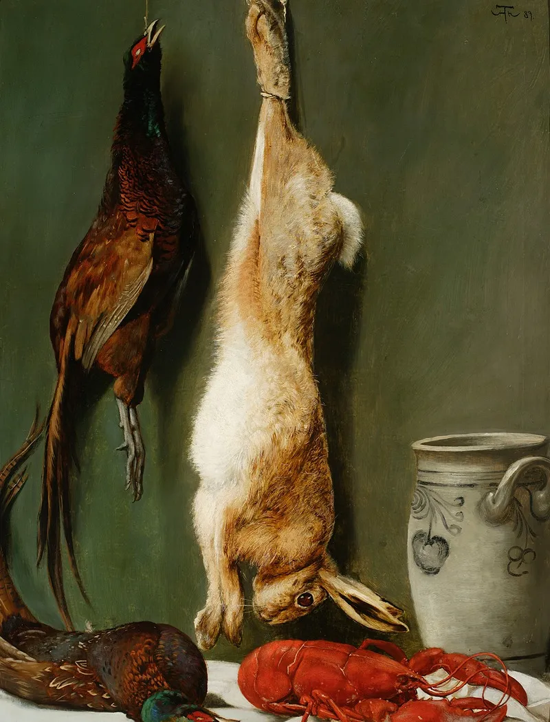 Still Life Hare Pheasant A Lobster And A Jug Wall Art by Hans Thoma - High-Resolution Digital Print