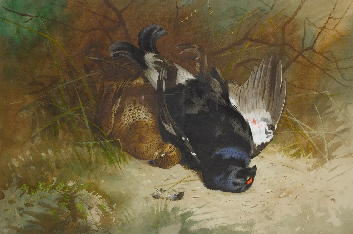 Still Life Of A Pair Of Blackgame Wall Art by Archibald Thorburn - High-Resolution Digital Print