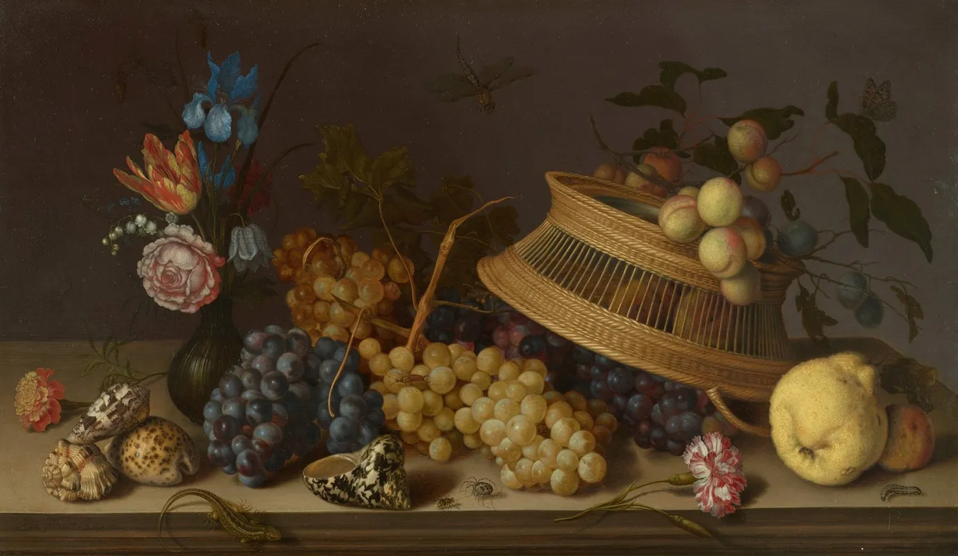 Still Life Of Flowers Fruit Shells And Insects Wall Art by Balthasar van der Ast - High-Resolution Digital Print