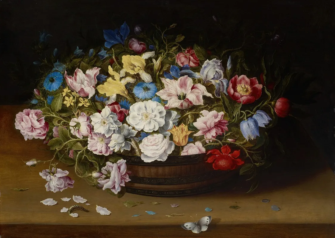 Still Life Of Flowers In A Basket Wall Art by Osias Beert the Elder - High-Resolution Digital Print