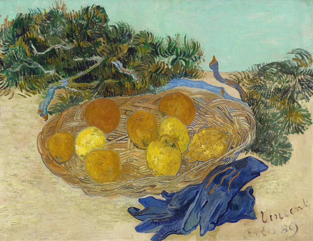 Still Life Of Oranges And Lemons With Blue Gloves Wall Art by Vincent van Gogh - High-Resolution Digital Print
