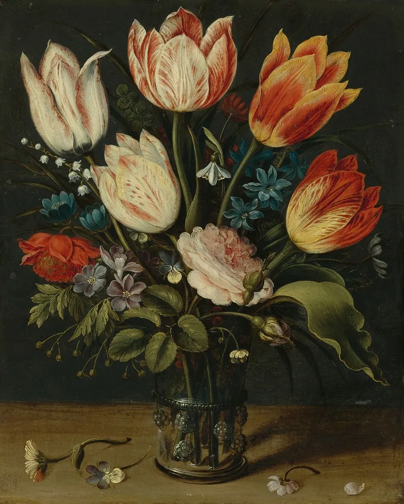 Still Life Of Tulips And Other Flowers In A Glass Vase Wall Art by Andries Daniels - High-Resolution Digital Print