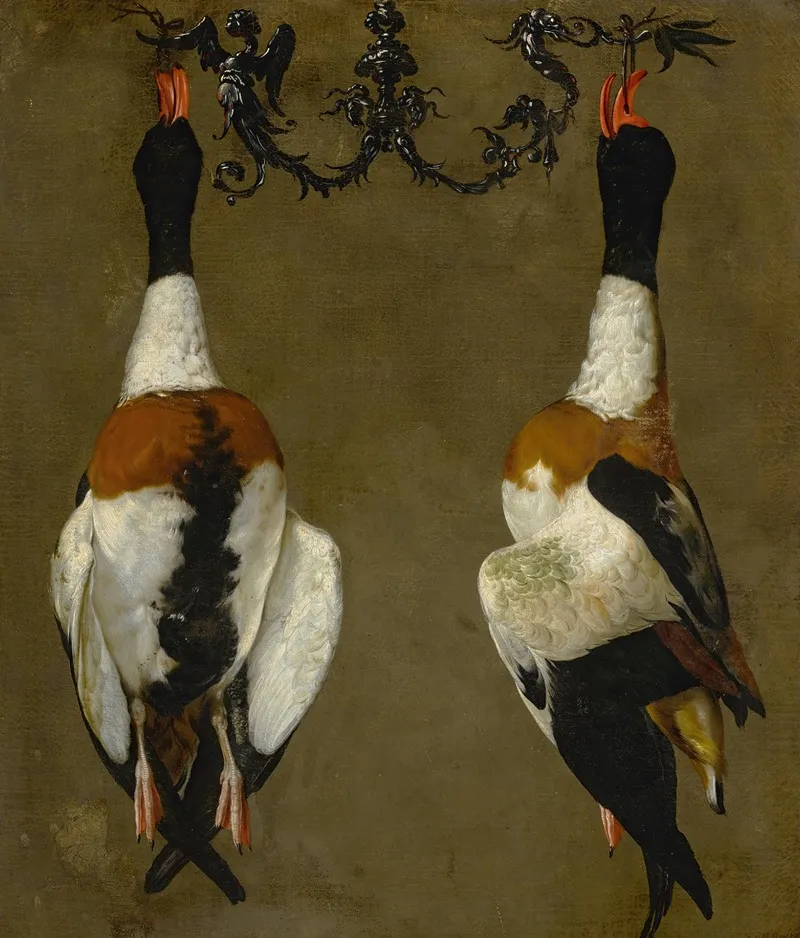 Still Life Of Two Shelducks Hanging From Their Bills Wall Art by Cesare Dandini - High-Resolution Digital Print