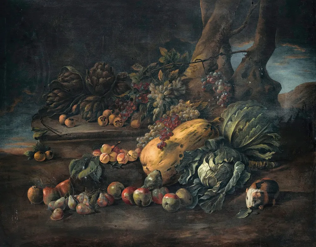 Still Life Of Vegetables On A Forest Floor Wall Art by Angelo Maria Rossi - High-Resolution Digital Print