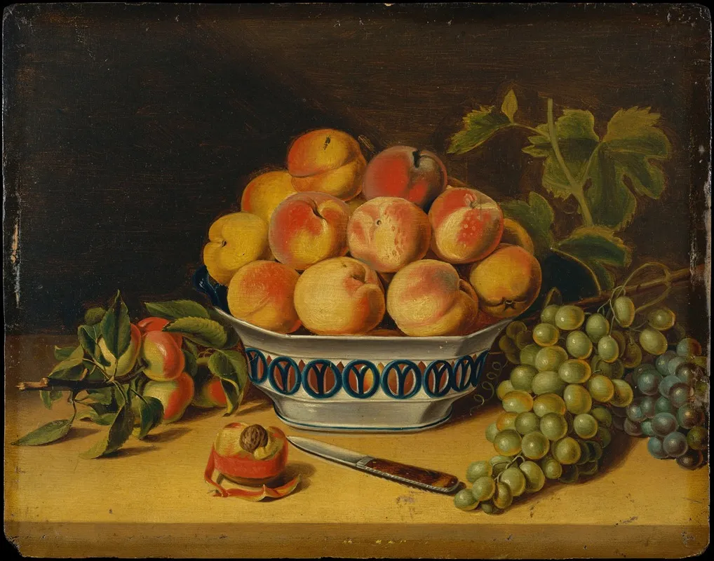 Still Life Peaches And Grapes Wall Art by John A. Woodside - High-Resolution Digital Print