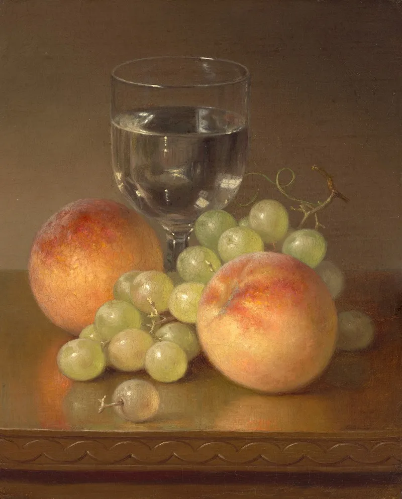 Still Life Wineglass Two Peaches Wall Art by Robert Spear Dunning - High-Resolution Digital Print
