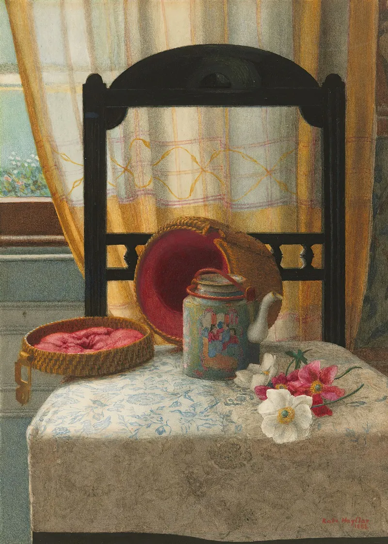Still Life With A Canton Famille Rose Teapot And Camellias Wall Art by Kate Hayllar - High-Resolution Digital Print