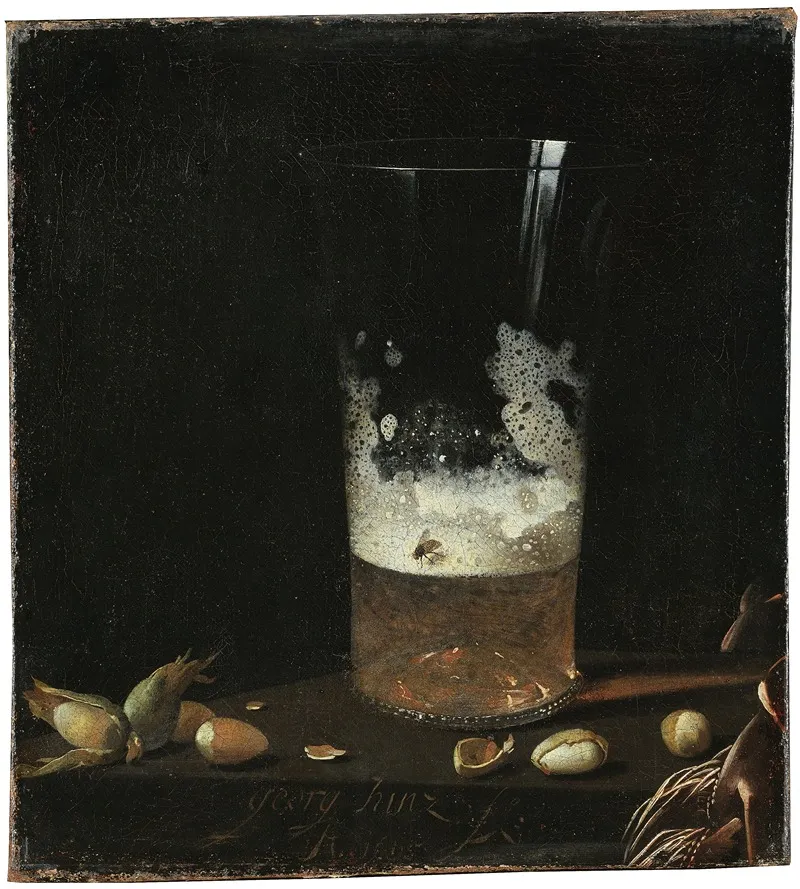 Still Life With A Glass Of Beer And Nuts Wall Art by Georg Hainz - High-Resolution Digital Print
