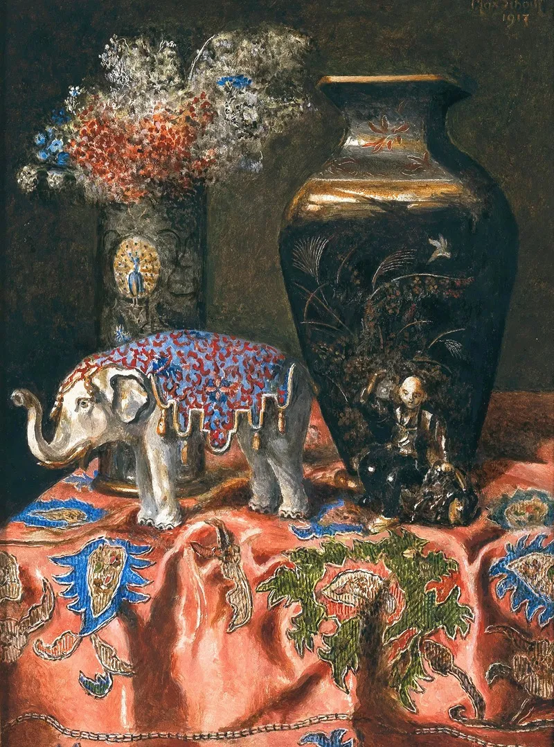 Still Life With A Japanese Vase And An Elephant Wall Art by Max Schödl - High-Resolution Digital Print