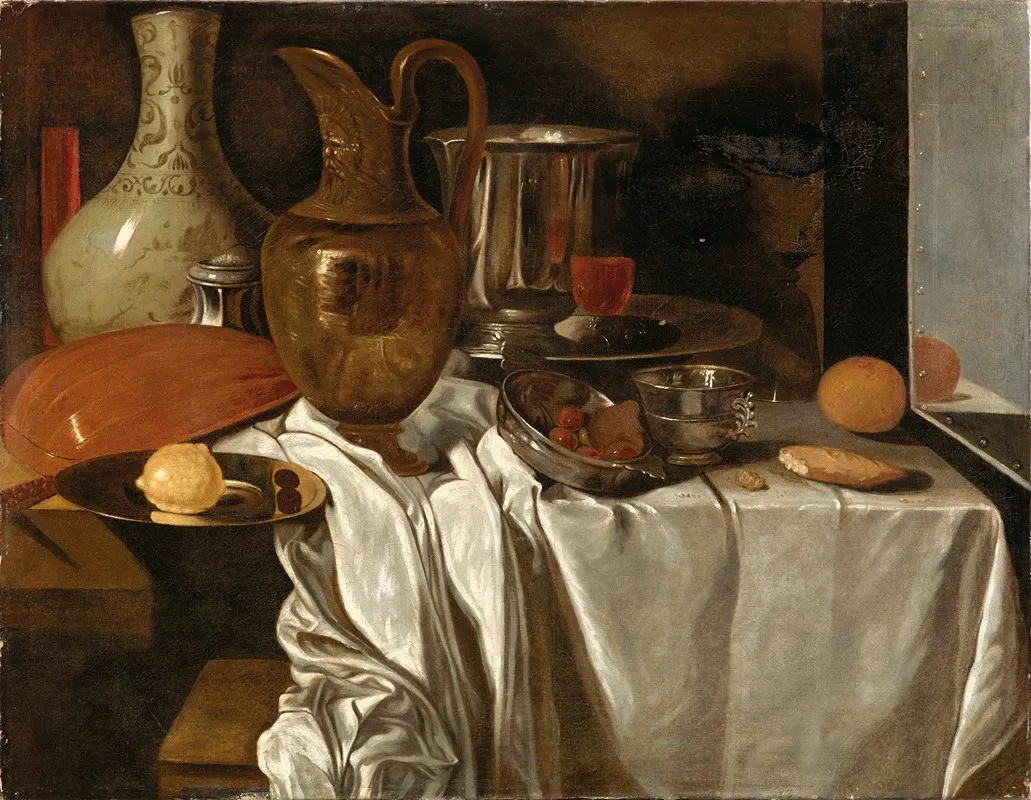 Still Life With A Jug A Tray With A Lemon A Lute A Ceramic Vessel And Other Objects On A Table Wall Art by Andrè Bouys - High-Resolution Digital Print
