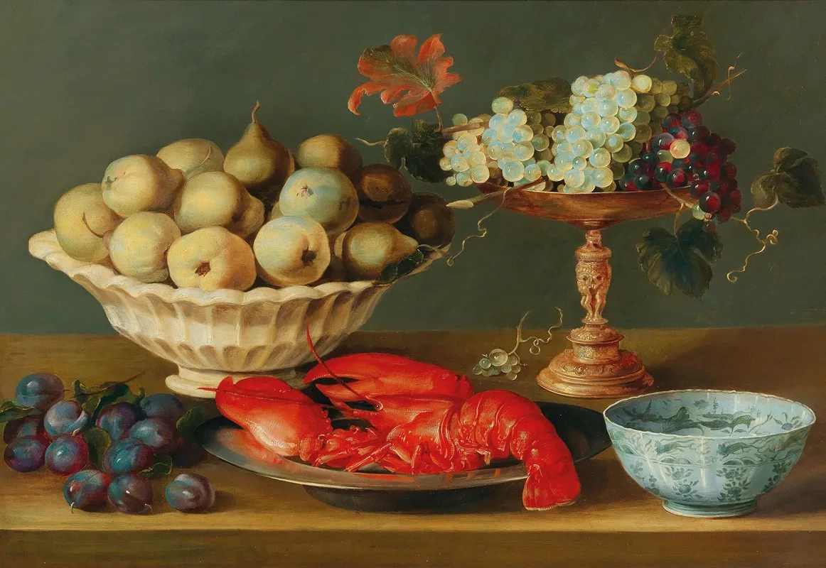 Still Life With A Lobster Fruit And A Gilded Tazza Wall Art by Jacob Foppens van Es - High-Resolution Digital Print