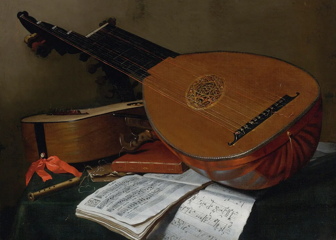Still Life With A Lute And A Guitar Wall Art by Nicolas-Henri Jeaurat de Bertry - High-Resolution Digital Print