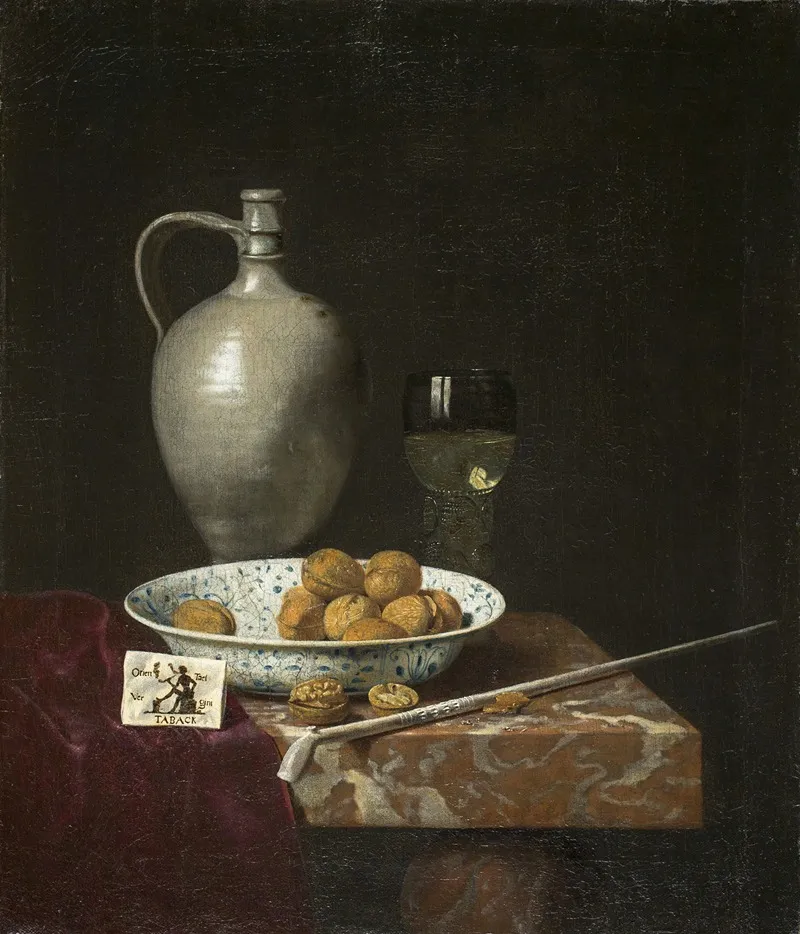 Still Life With A Pipe Nuts A Pitcher And A Tobacco Pouch Wall Art by Hubert van Ravesteyn - High-Resolution Digital Print