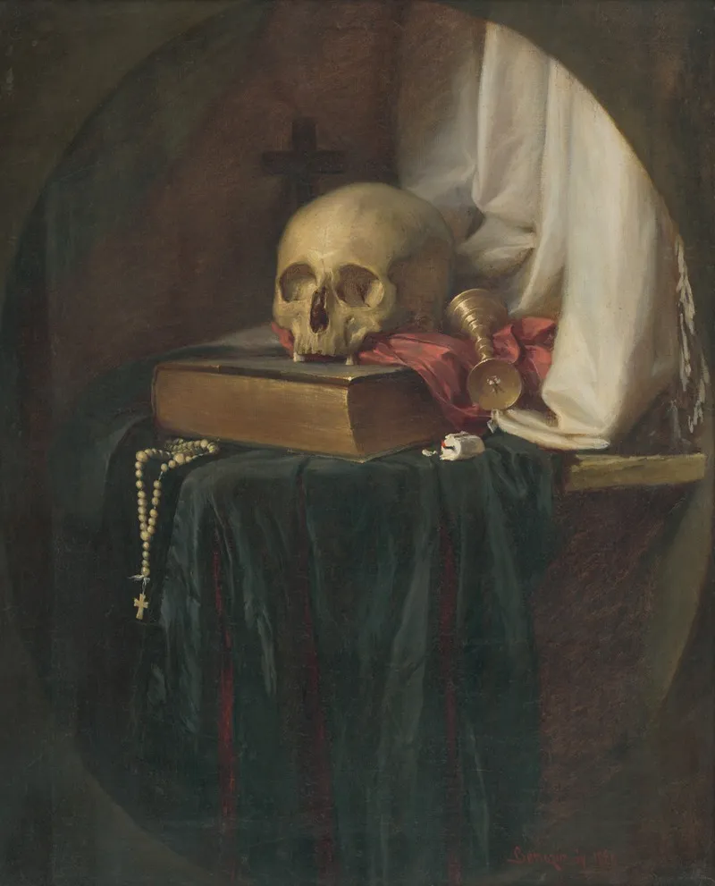 Still Life With A Skull And A Book Wall Art by Gyula Benczúr - High-Resolution Digital Print