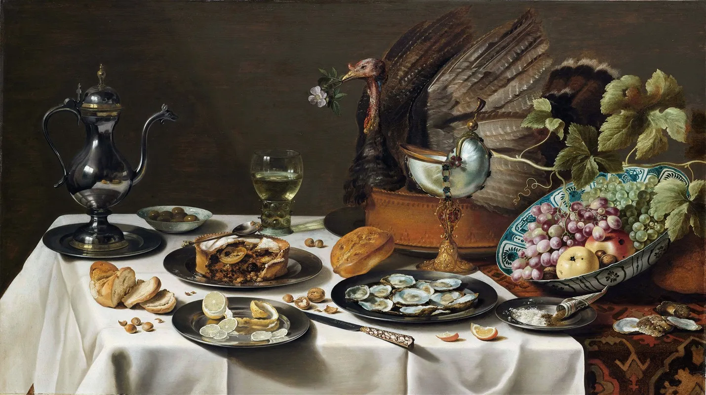 Still Life With A Turkey Pie Wall Art by Pieter Claesz - High-Resolution Digital Print