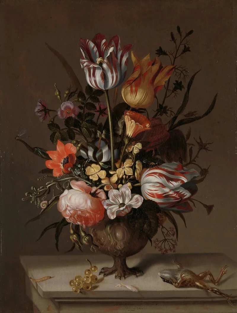 Still Life With A Vase Of Flowers And A Dead Frog Wall Art by Jacob Marrel - High-Resolution Digital Print