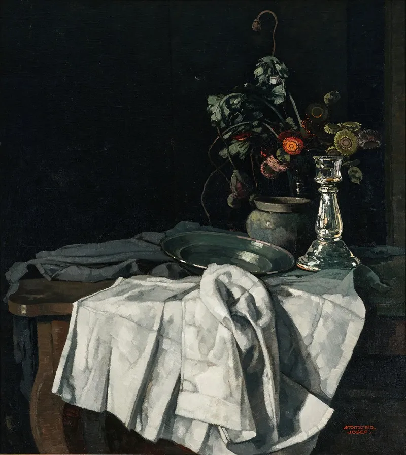 Still Life With A White Tablecloth And A Silver Candlestick