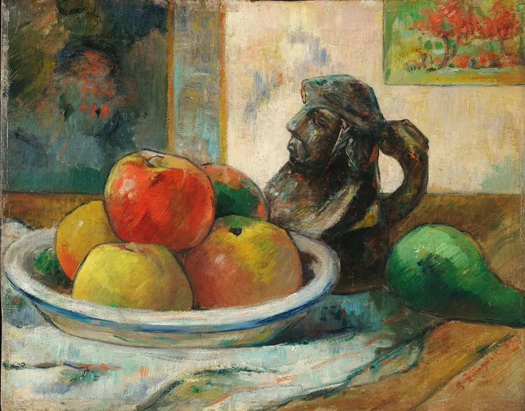 Still Life With Apples A Pear And A Ceramic Portrait Jug Wall Art by Paul Gauguin - High-Resolution Digital Print