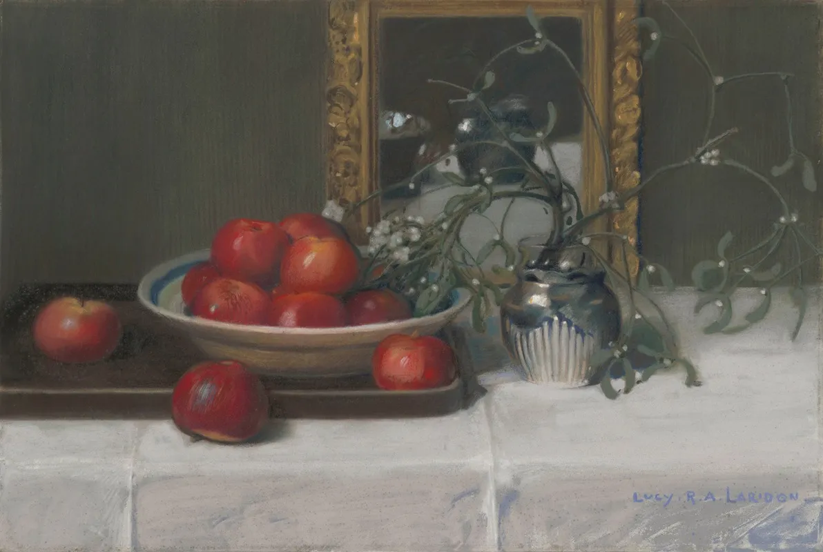 Still Life With Apples And Mistletoe Wall Art by Lucie R. -A. Laridon - High-Resolution Digital Print