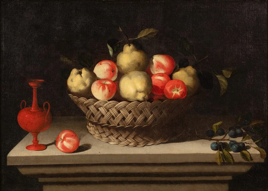 Still Life With Apples And Pears In A Basket Wall Art by Bernardo Polo - High-Resolution Digital Print