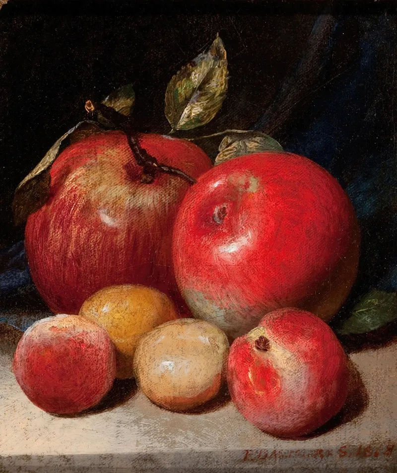 Still Life With Apples And Plums Wall Art by Peter Baumgras - High-Resolution Digital Print