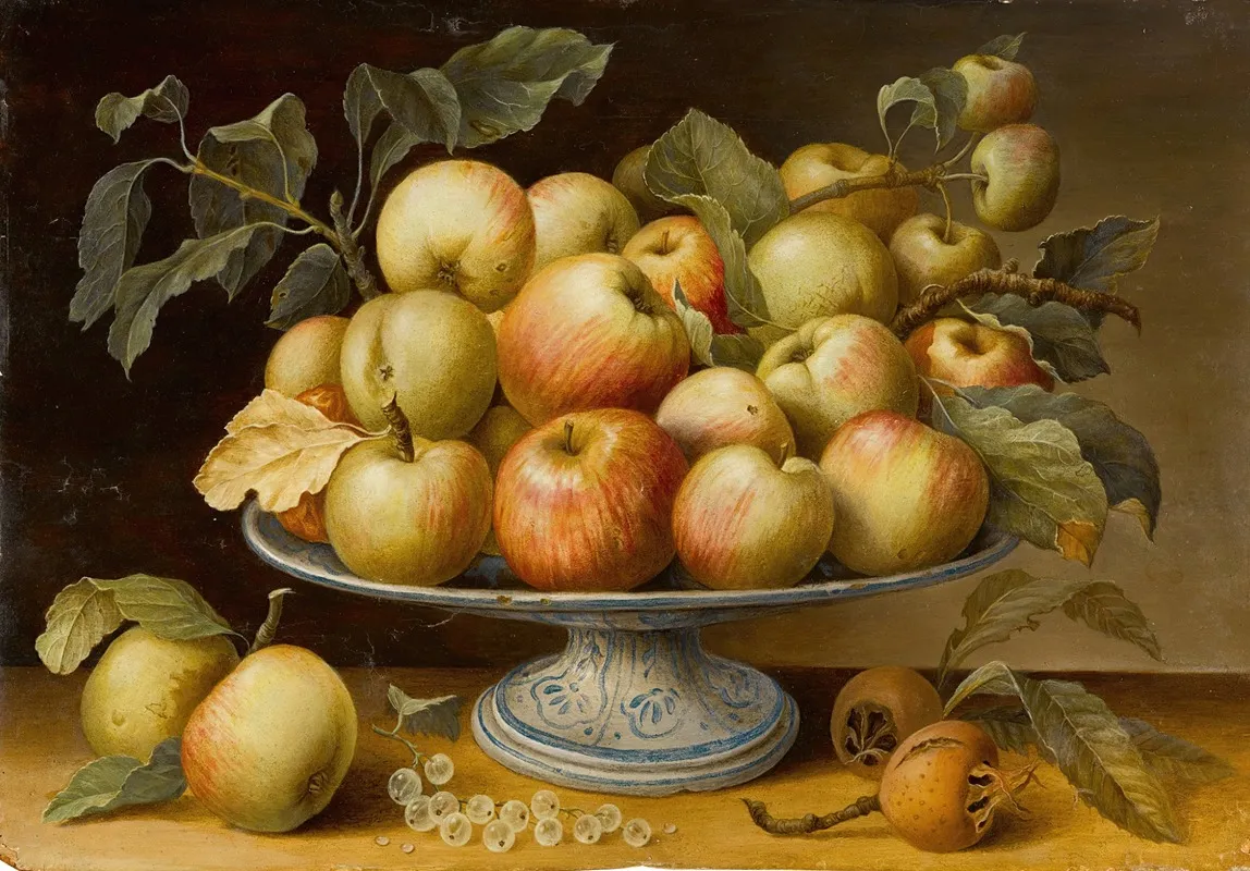 Still Life With Apples On A Majolica Tazza Together With Medlars And White Currants Wall Art by Manner of Fede Galizia - High-Resolution Digital Print