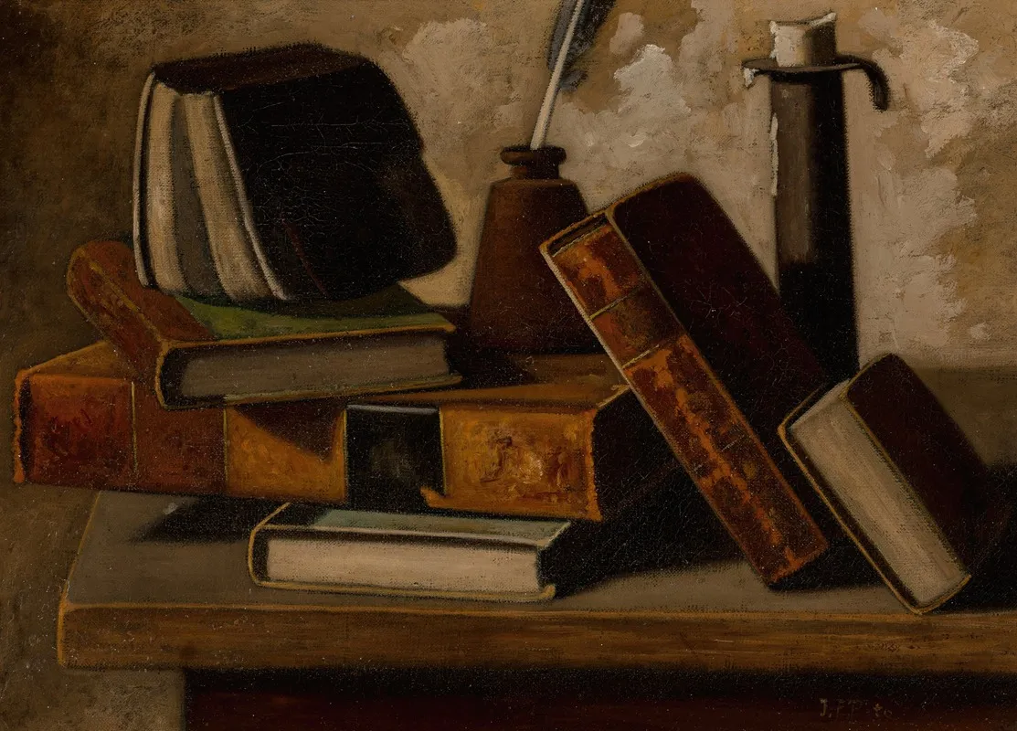 Still Life With Books Inkpot And Candlestick