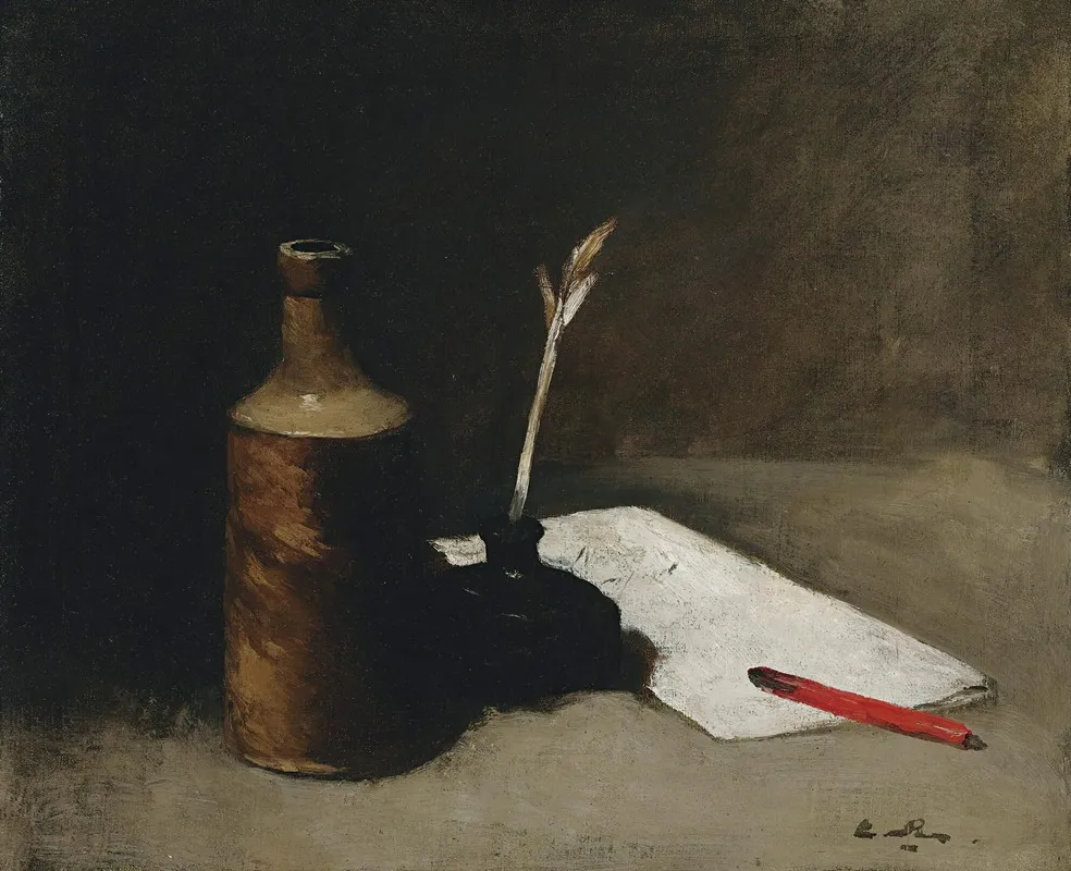 Still Life With Bottle Inkpot And Letter Wall Art by Germain-Théodore Ribot - High-Resolution Digital Print