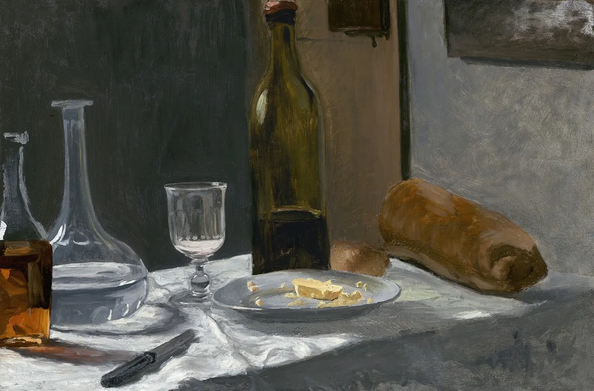 Still Life With Bottlecarafe Bread And Wine Wall Art by Claude Monet - High-Resolution Digital Print