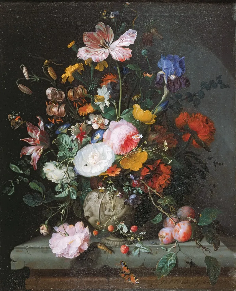 Still Life With Bouquet Of Flowers 2 Wall Art by Jacob van Walscapelle - High-Resolution Digital Print