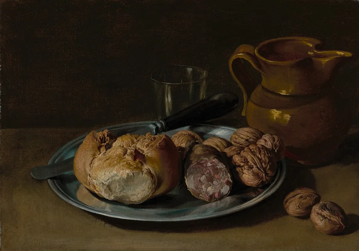 Still Life With Bread Salami And Nuts Wall Art by Giacomo Ceruti - High-Resolution Digital Print