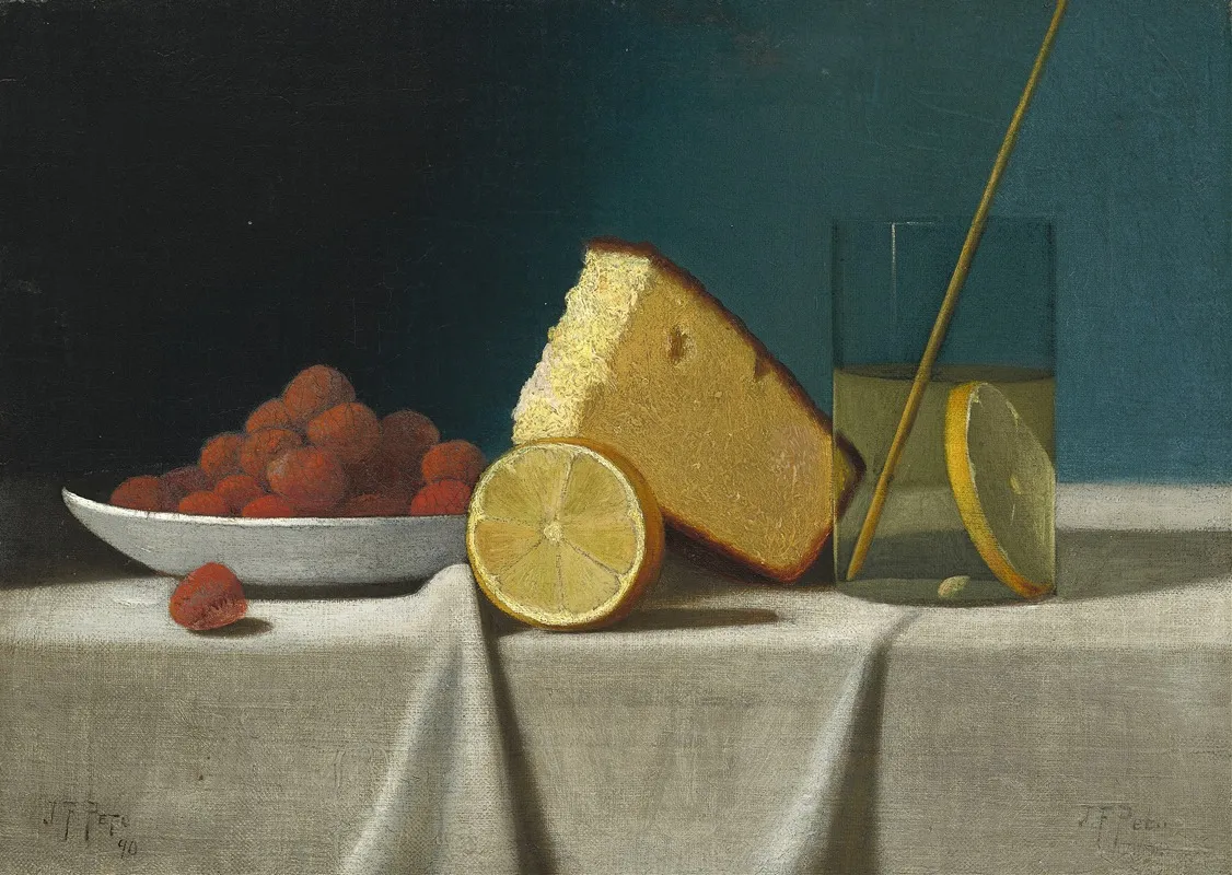 Still Life With Cakelemon Strawberries And Glass