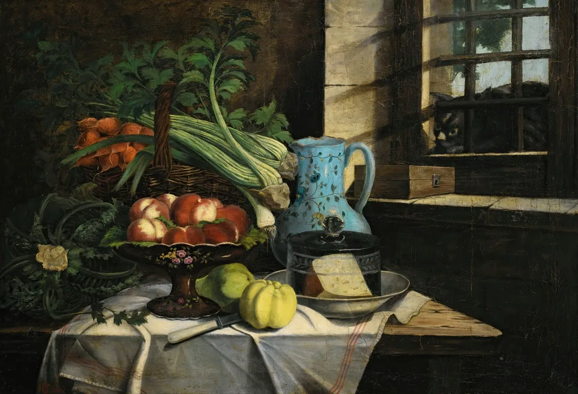 Still Life With Cat 2 Wall Art by Adèle Evrard - High-Resolution Digital Print