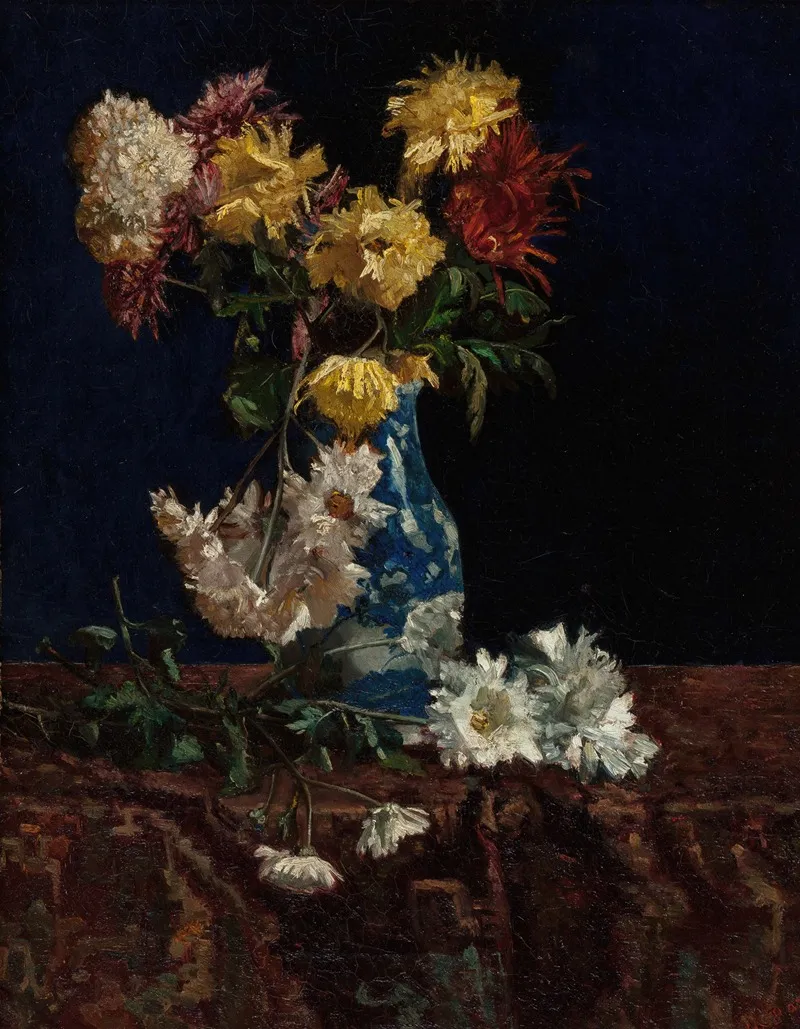 Still Life With Chrysanthemums In An Oriental Vase Wall Art by Martha West Bare - High-Resolution Digital Print