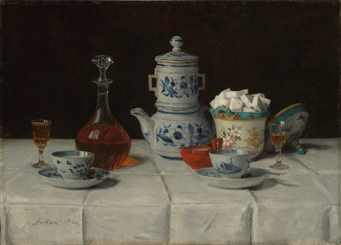 Still Life With Coffee Setting And Cognac Bottle Wall Art by Albert Anker - High-Resolution Digital Print