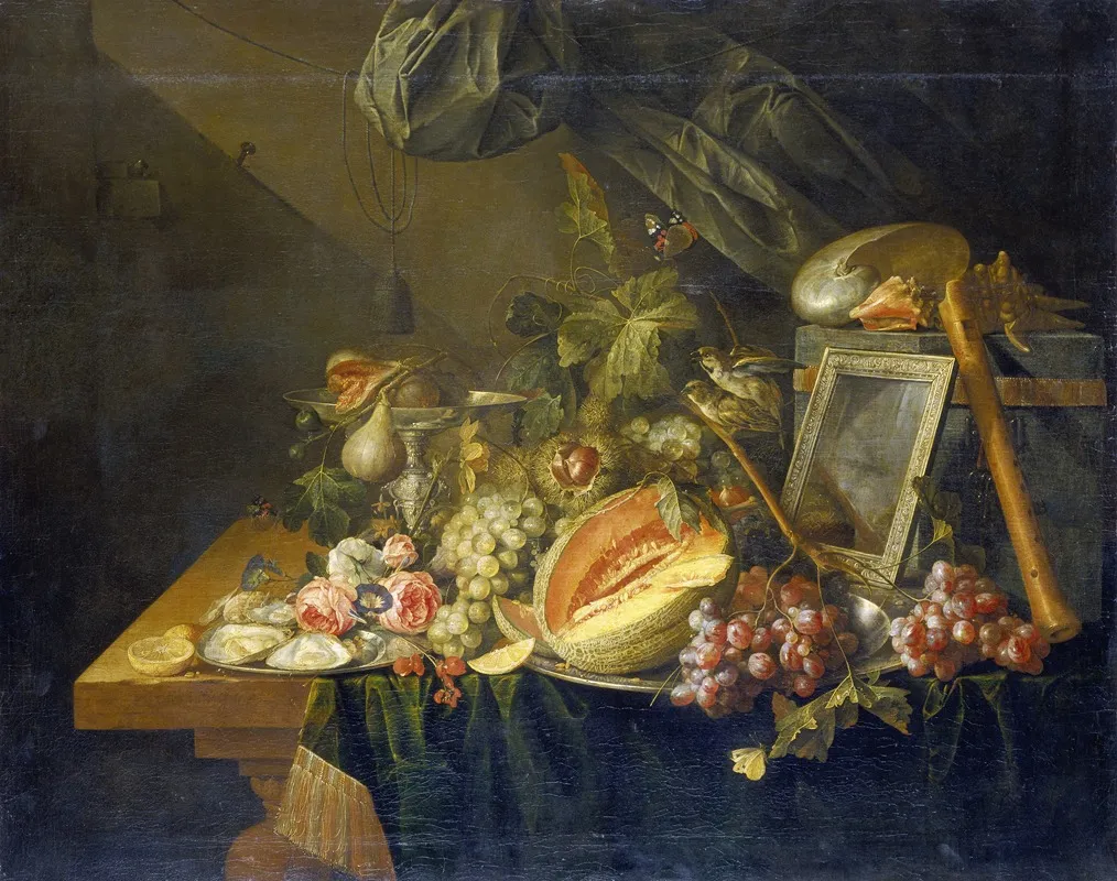 Still Life With Copulating Sparrows Wall Art by Cornelis de Heem - High-Resolution Digital Print
