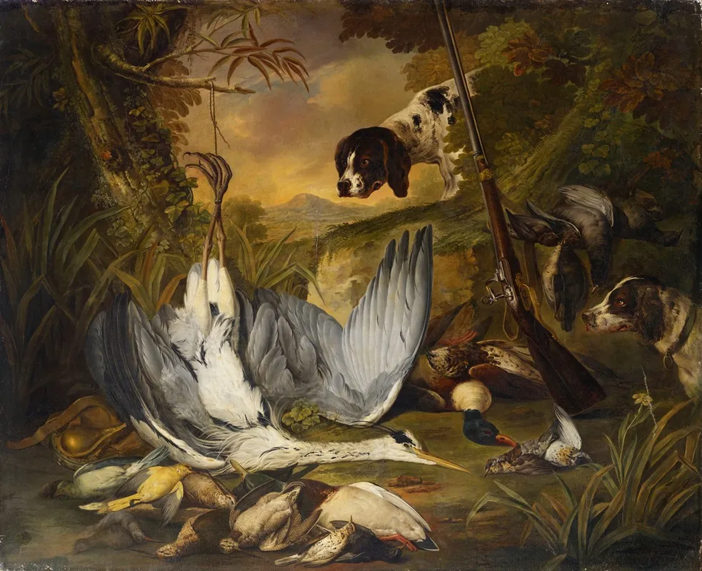 Still Life With Dogs Wall Art by Jacob Xaver Vermoelen - High-Resolution Digital Print